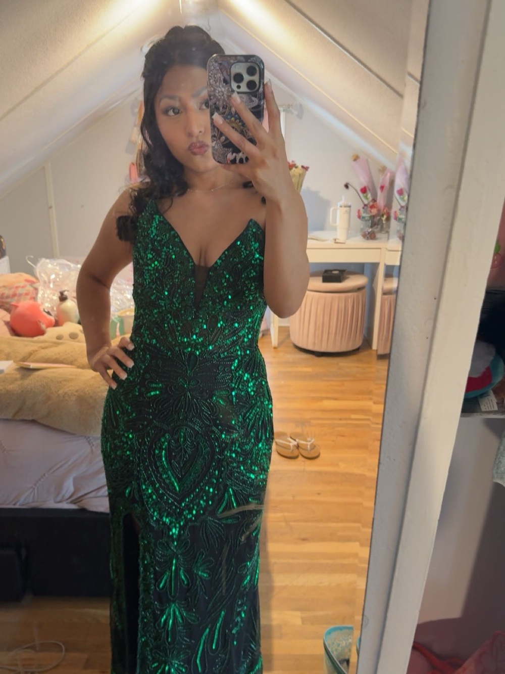 Primavera Couture Emerald Green Sequin Prom Gown